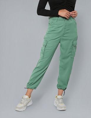 Olive Mid Rise Solid Trousers
