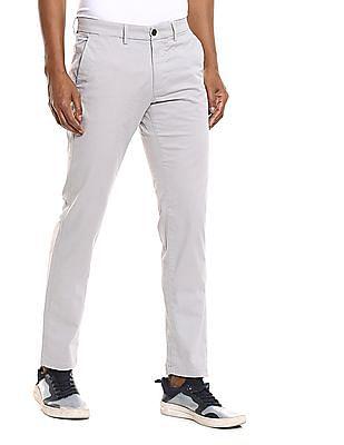 Men Light Grey Mid Rise Flat Front Casual Trousers