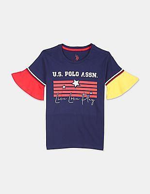 Contrast Bell Sleeve Brand Print T-Shirt