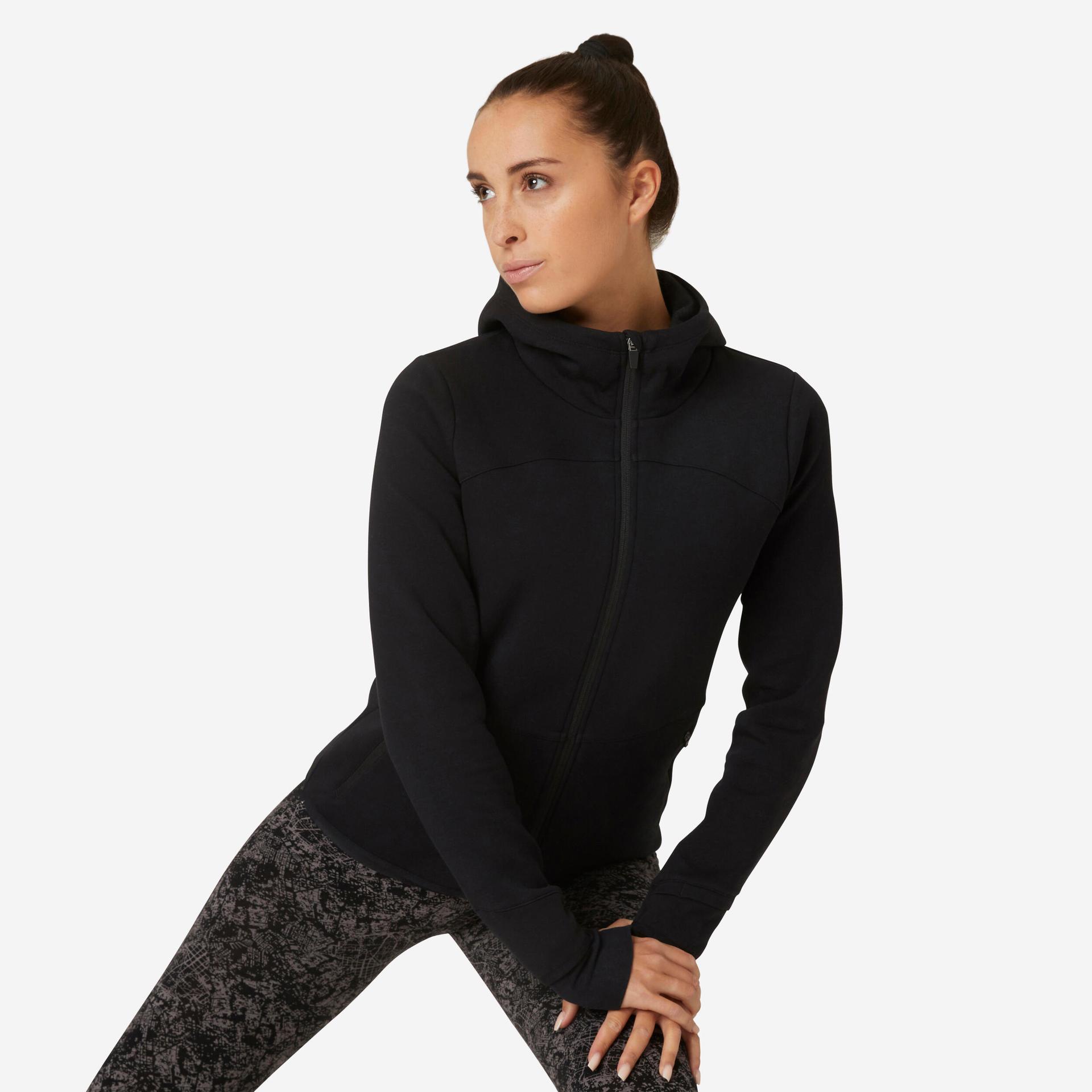women-cotton-blend-high-neck-gym-hoodie-zip-jacket-560---black