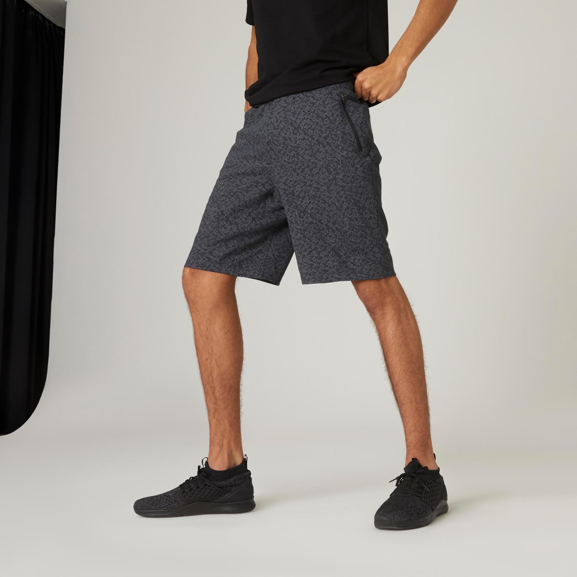 Men's Shorts for Gym Cotton Regular Fit 520- Grey Print
