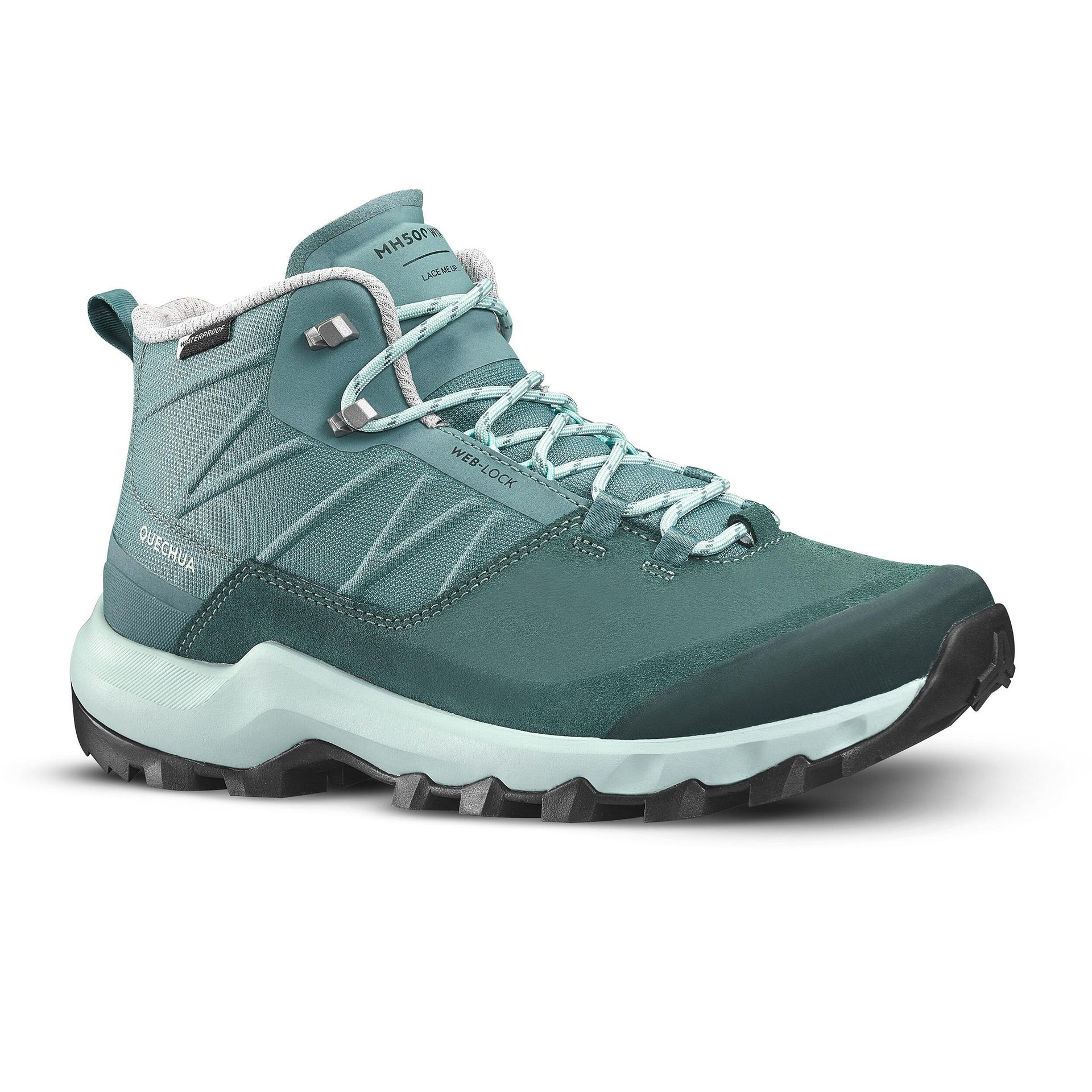 women's-waterproof-mountain-walking-boots---mh500-mid---green
