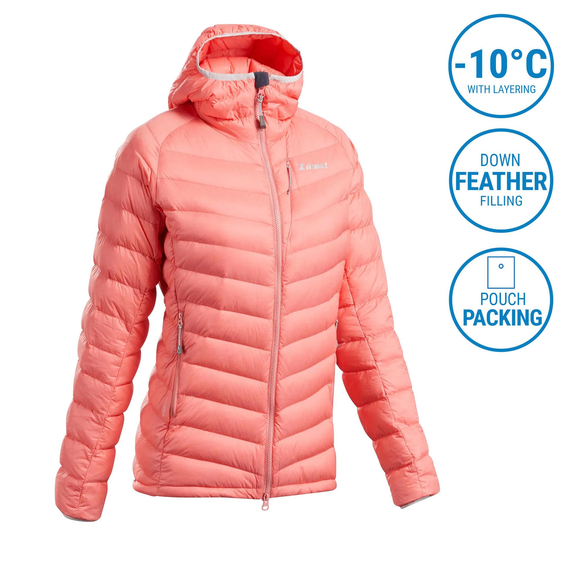 women's-mountaineering-down-jacket---alpinism-light-coral