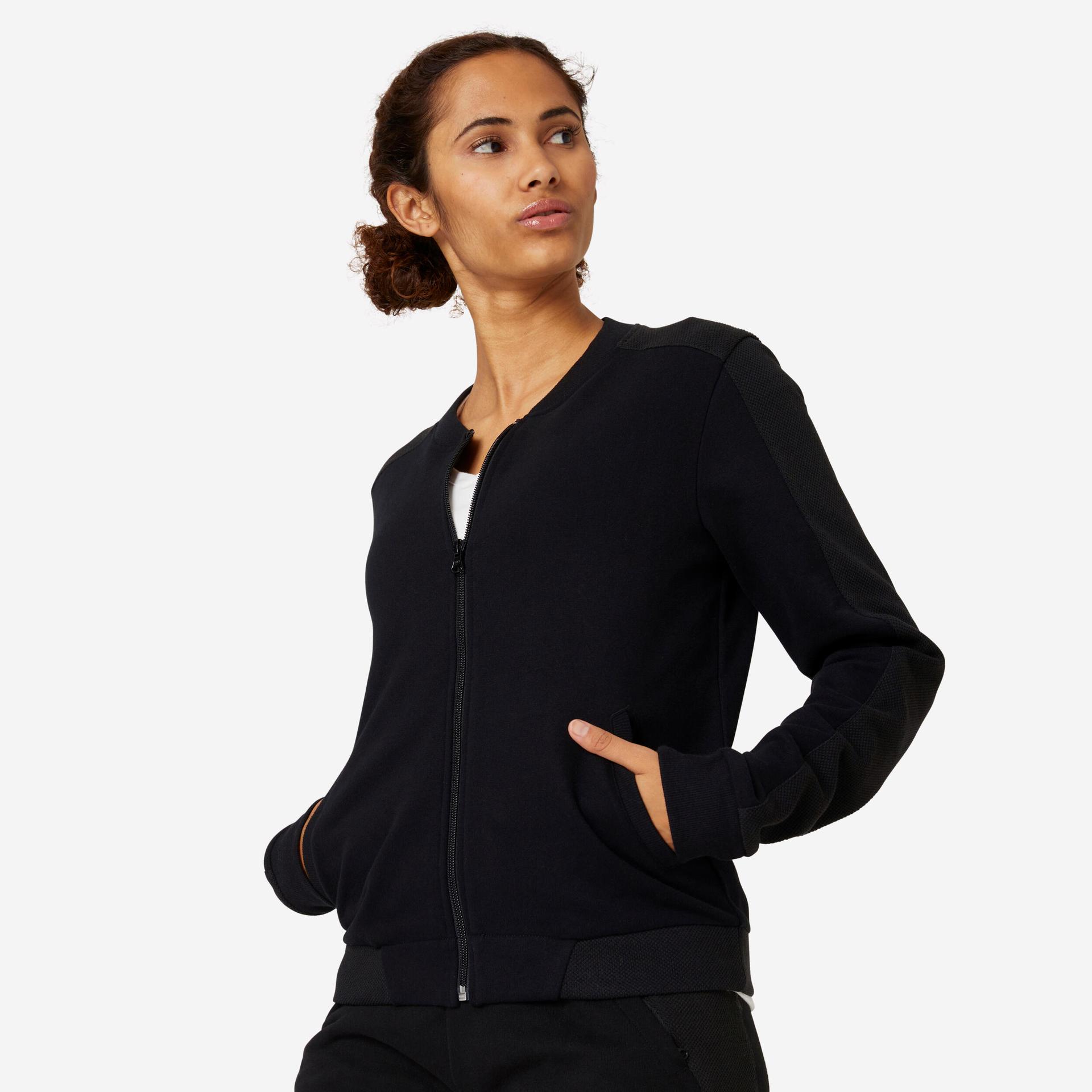 women-gym-cotton-blend-zip-sweatshirt-with-pocket-520---black