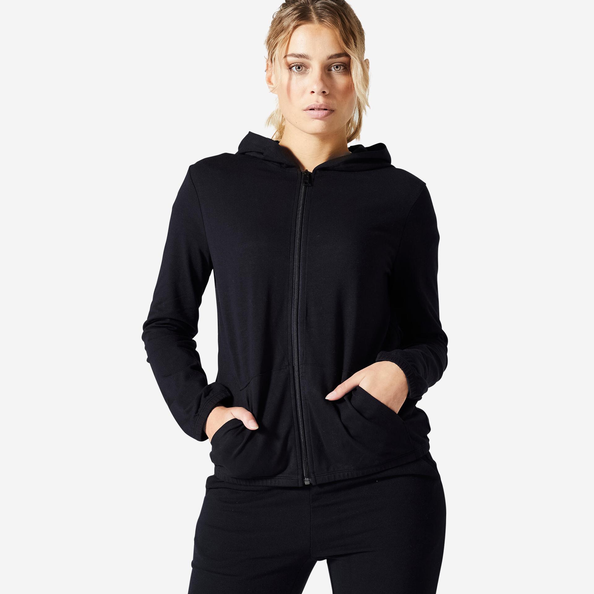women-sweatshirt-jacket-with-hoodie-for-gym-100-black