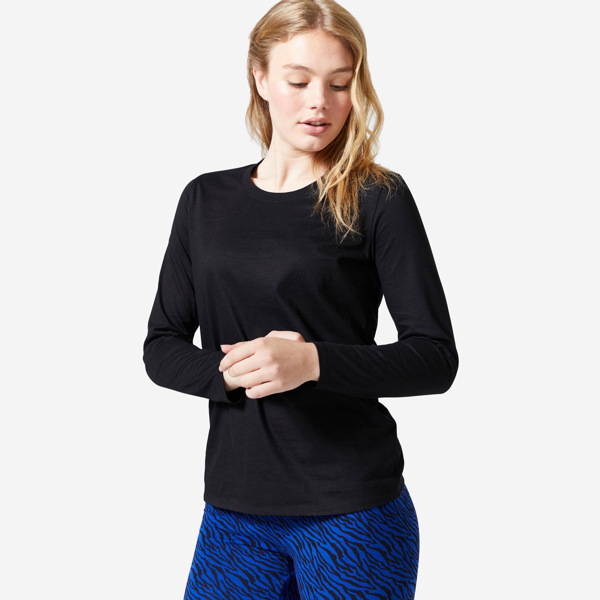 women's-t-shirt-long-sleeved-100-for-gym-black
