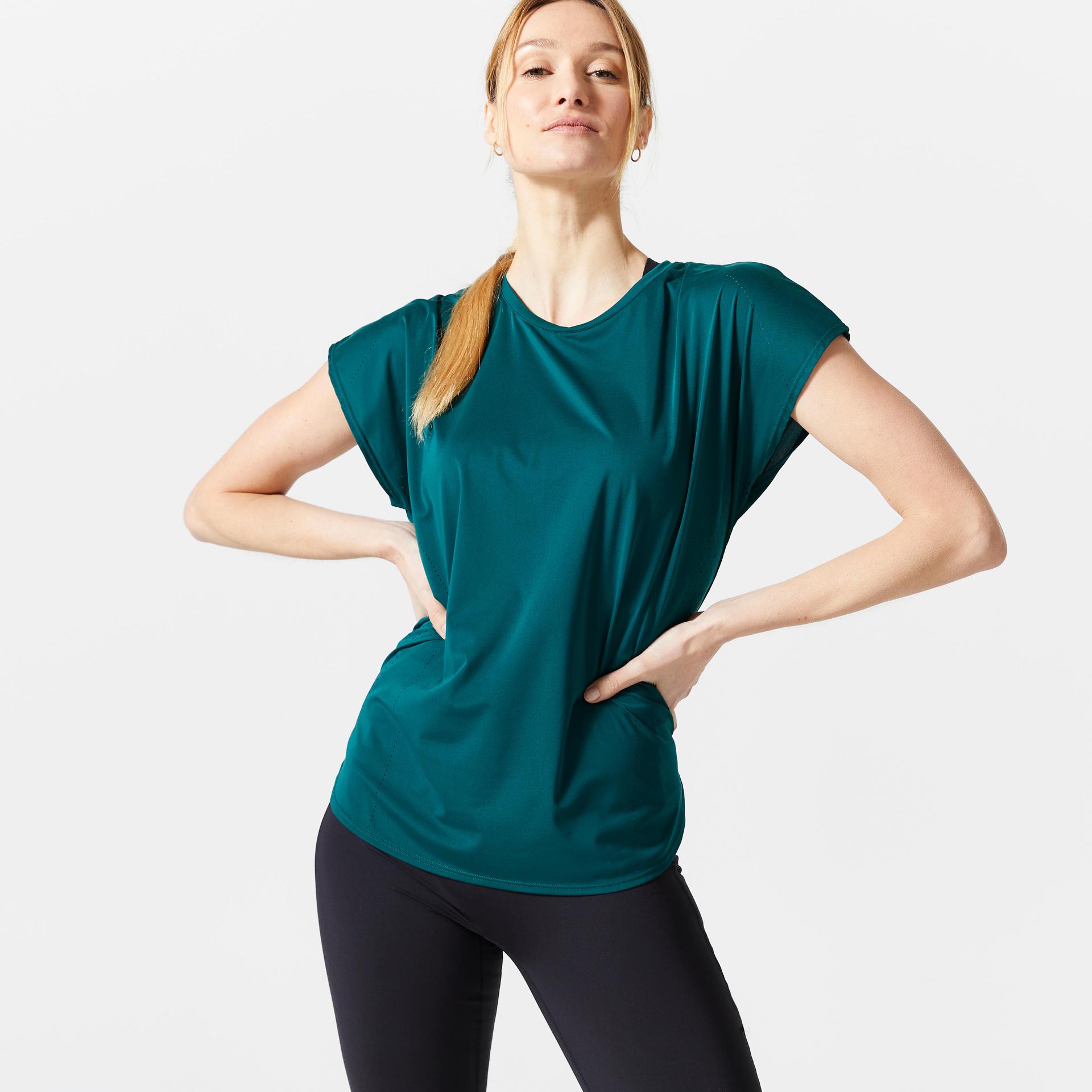 women's-cardio-training-loose-fit-laser-cut-t-shirt---green