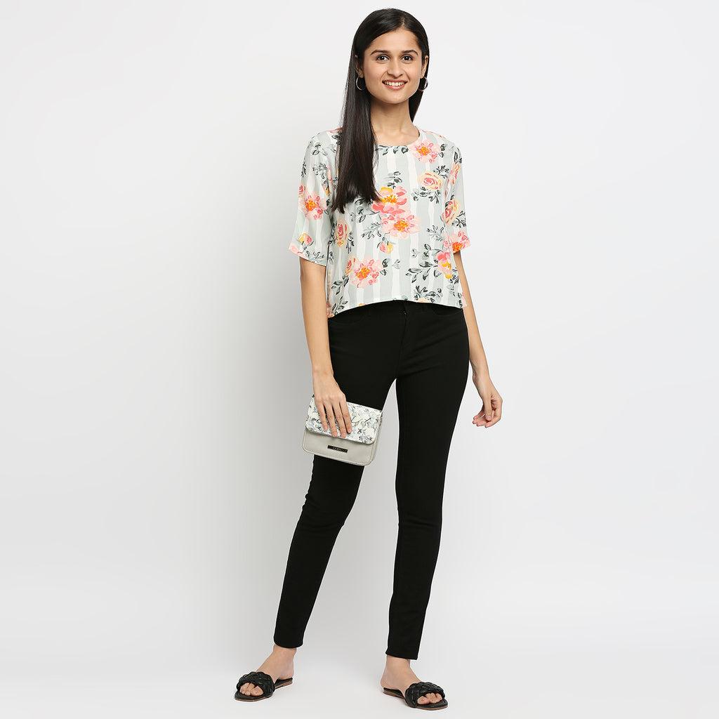 Women's Coral Rayon Printed Top