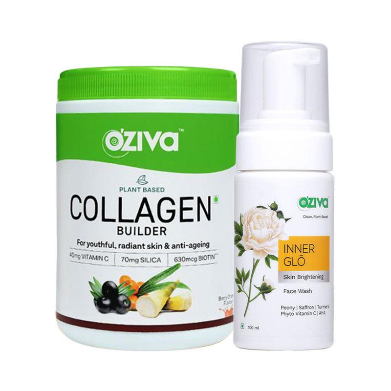 Oziva Glowing Skin Routine (Plant Based Collagen Builder + Inner Glo Skin Brightening Face Wash)