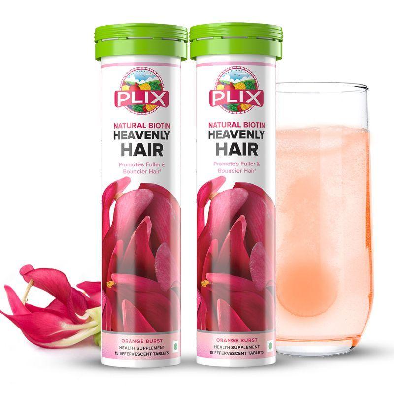 Plix Heavenly Hair With Natural Biotin Tablets - Orange Flavour - Pack of 2