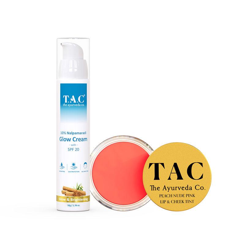 TAC - The Ayurveda Co. Day Cream With Spf 15 & Peach Nude Lip And Cheek Tint, Shea Butter Lip Stain