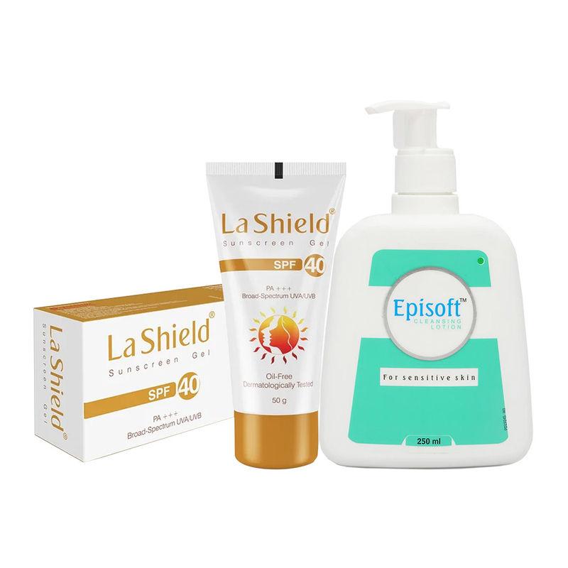 La Shield X Episoft Cleanse & Protect Combo For Sensitive Skin (Sunscreen Gel + Cleansing Lotion)