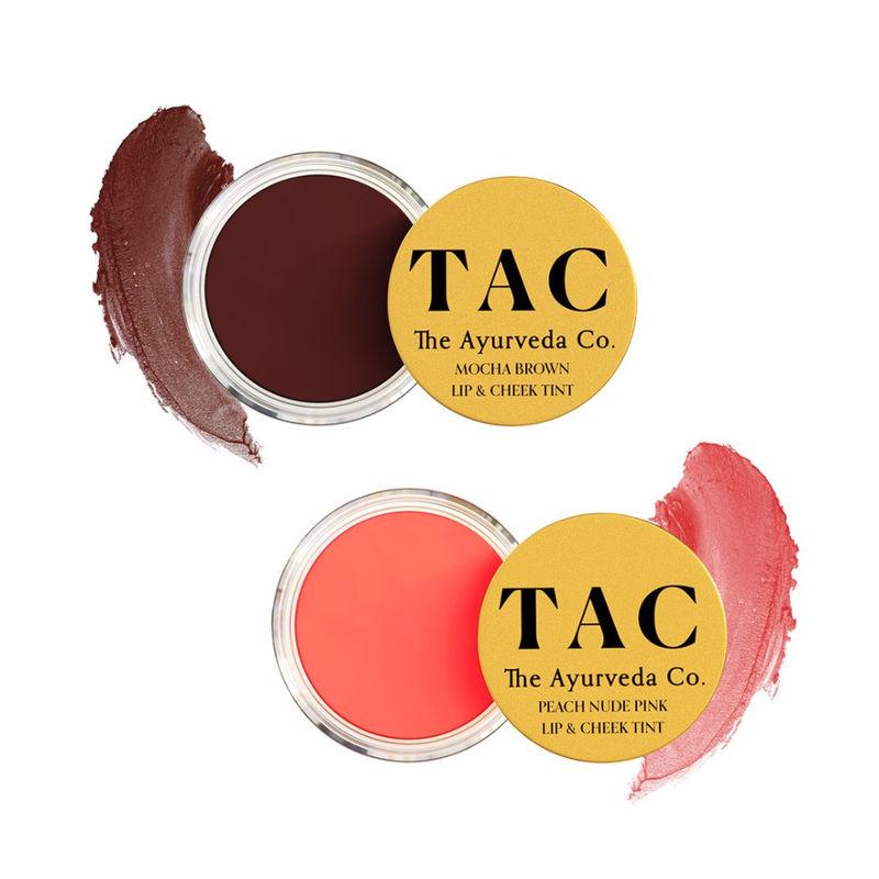 TAC - The Ayurveda Co. Combo Of Mocha Brown And Peach Nude Pink Lip And Cheek Tint