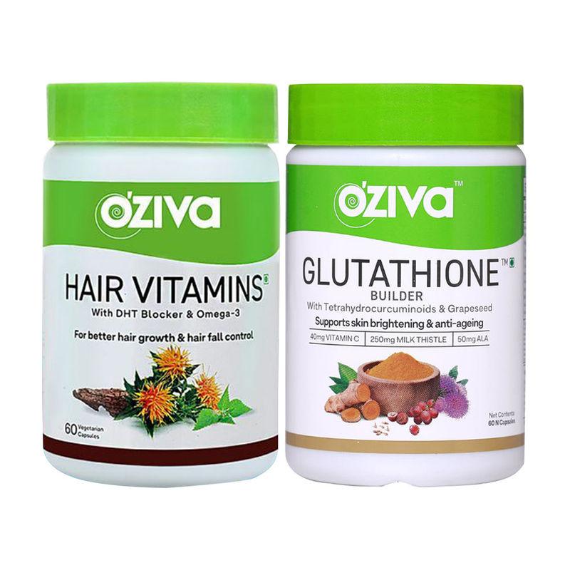 OZiva Better Hair & Skin Pack (OZiva Hair Vitamins + Plant Based Glutathione Builder)