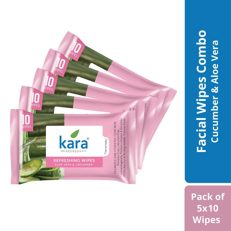 Kara Cleaning & Hydrating Refreshing Wipes with Cucumber & Aloe Vera - Pack of 5