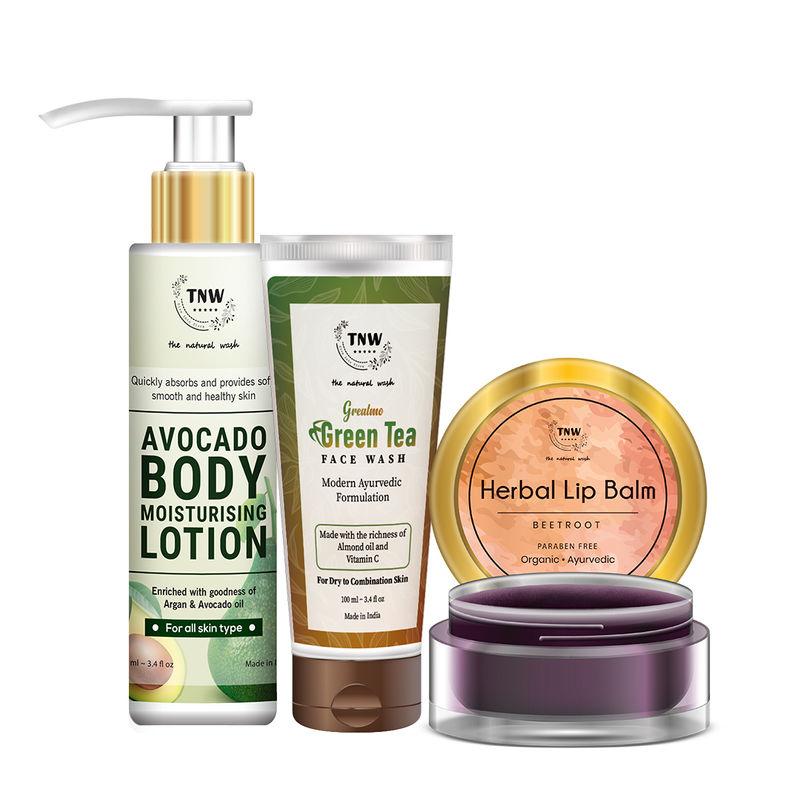 TNW The Natural Wash Avocado Lotion For Moisturising Skin With Green Tea Face Wash & Beetroot Lip Balm