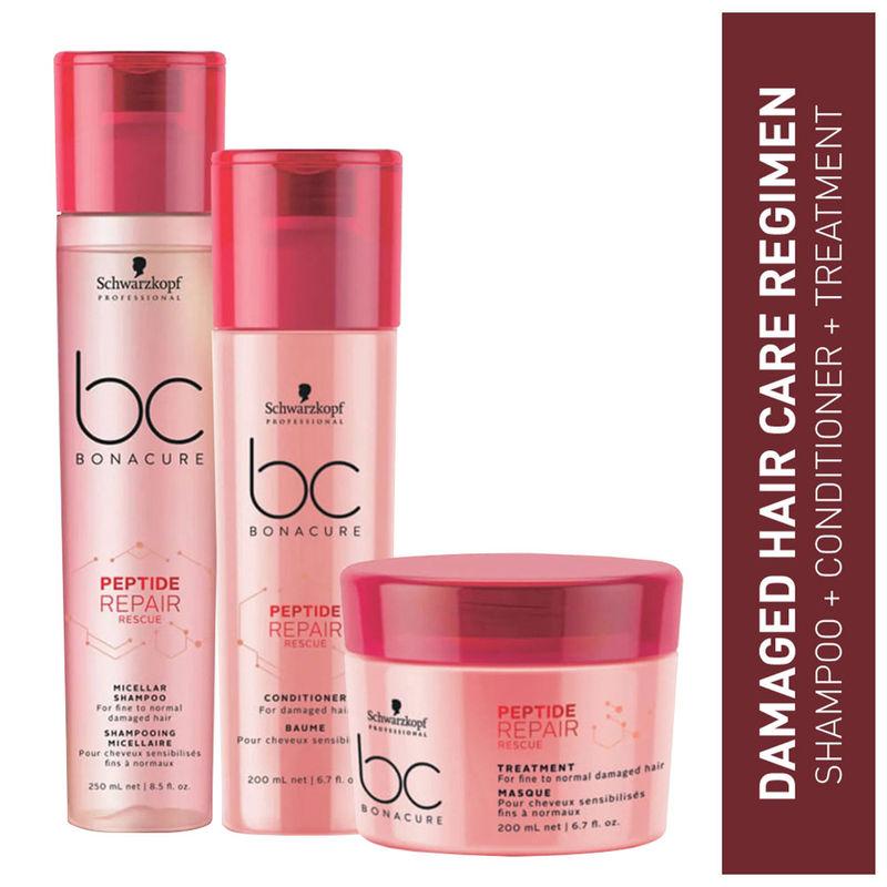 Schwarzkopf Professional Bonacure Peptide Repair Rescue Micellar Shampoo + Conditioner + Mask - For Dry & Damaged Hair