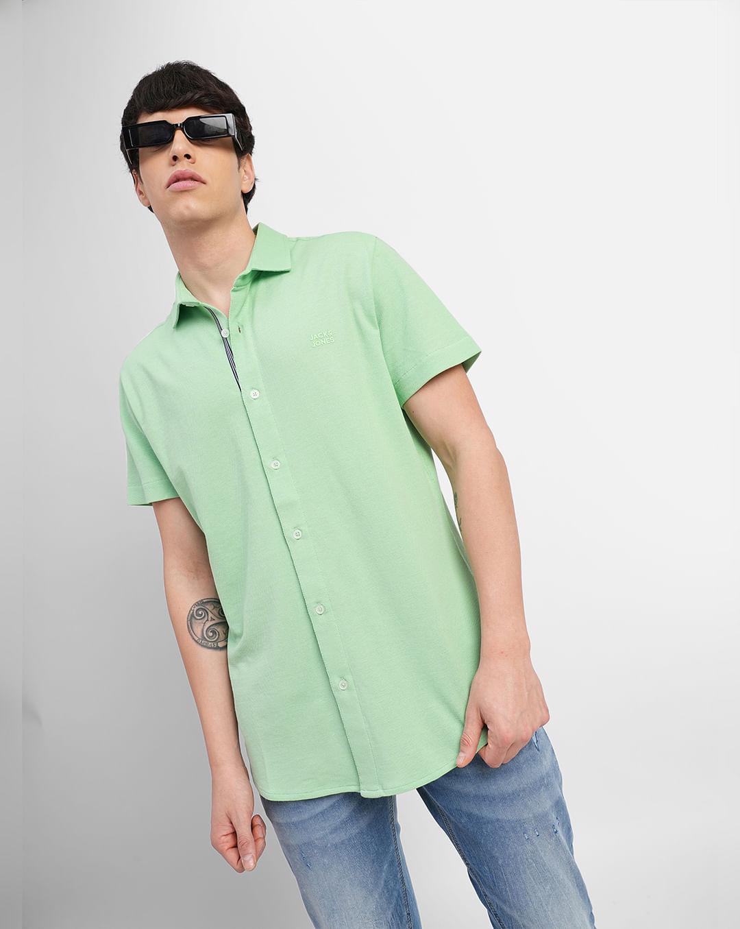 green-short-sleeves-shirt