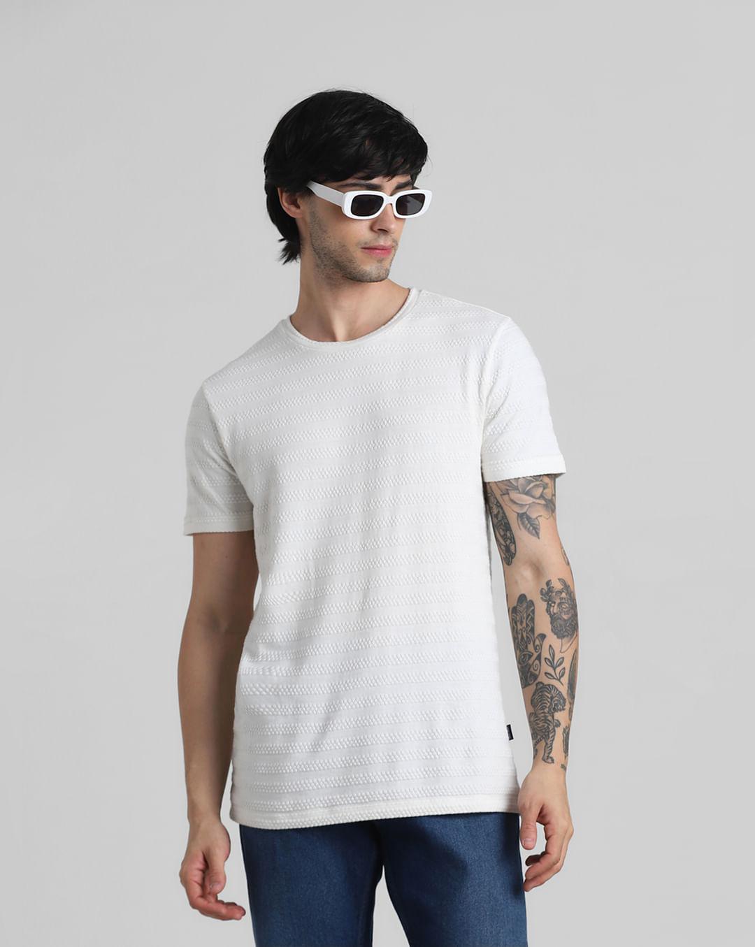 White Knitted Crew Neck T-shirt
