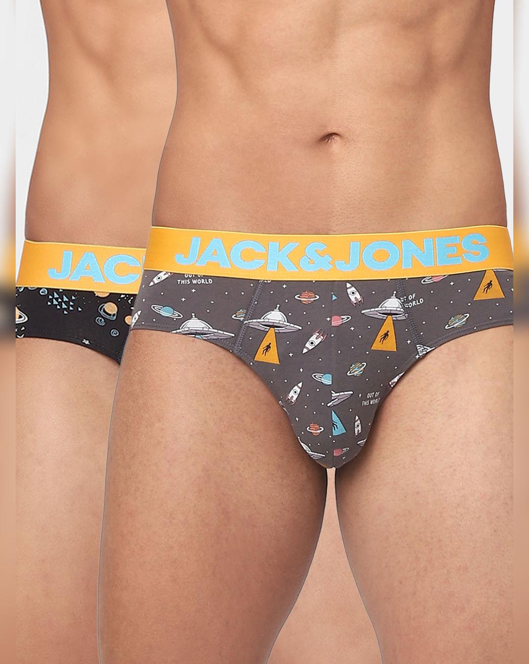 Grey & Black Graphic Print Briefs - Pack of 2
