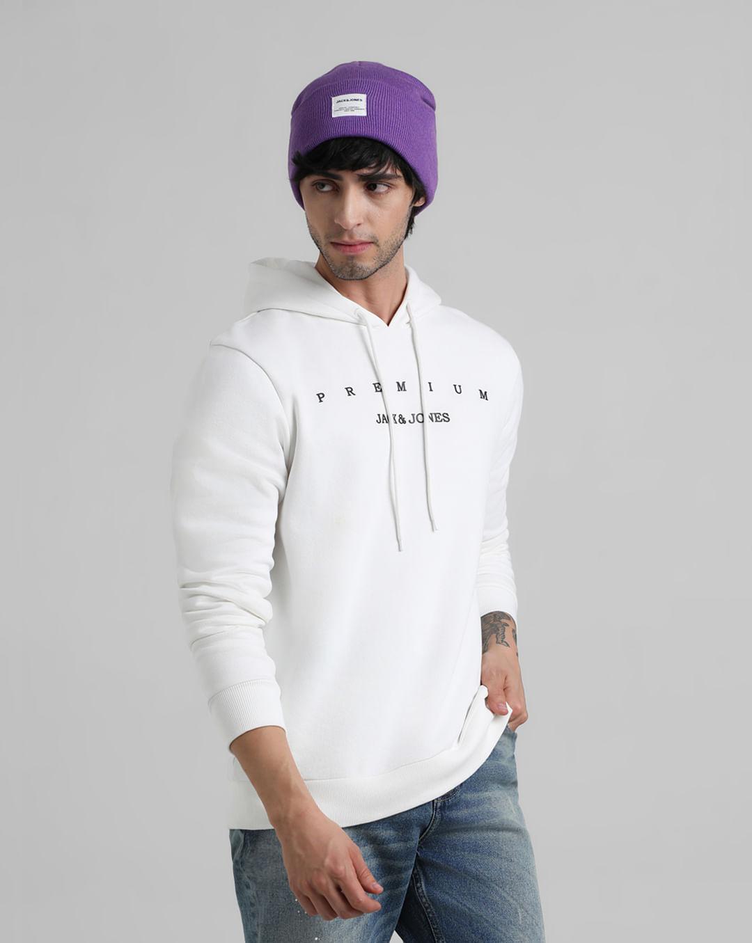 White Logo Print Hooded Sweatshirt