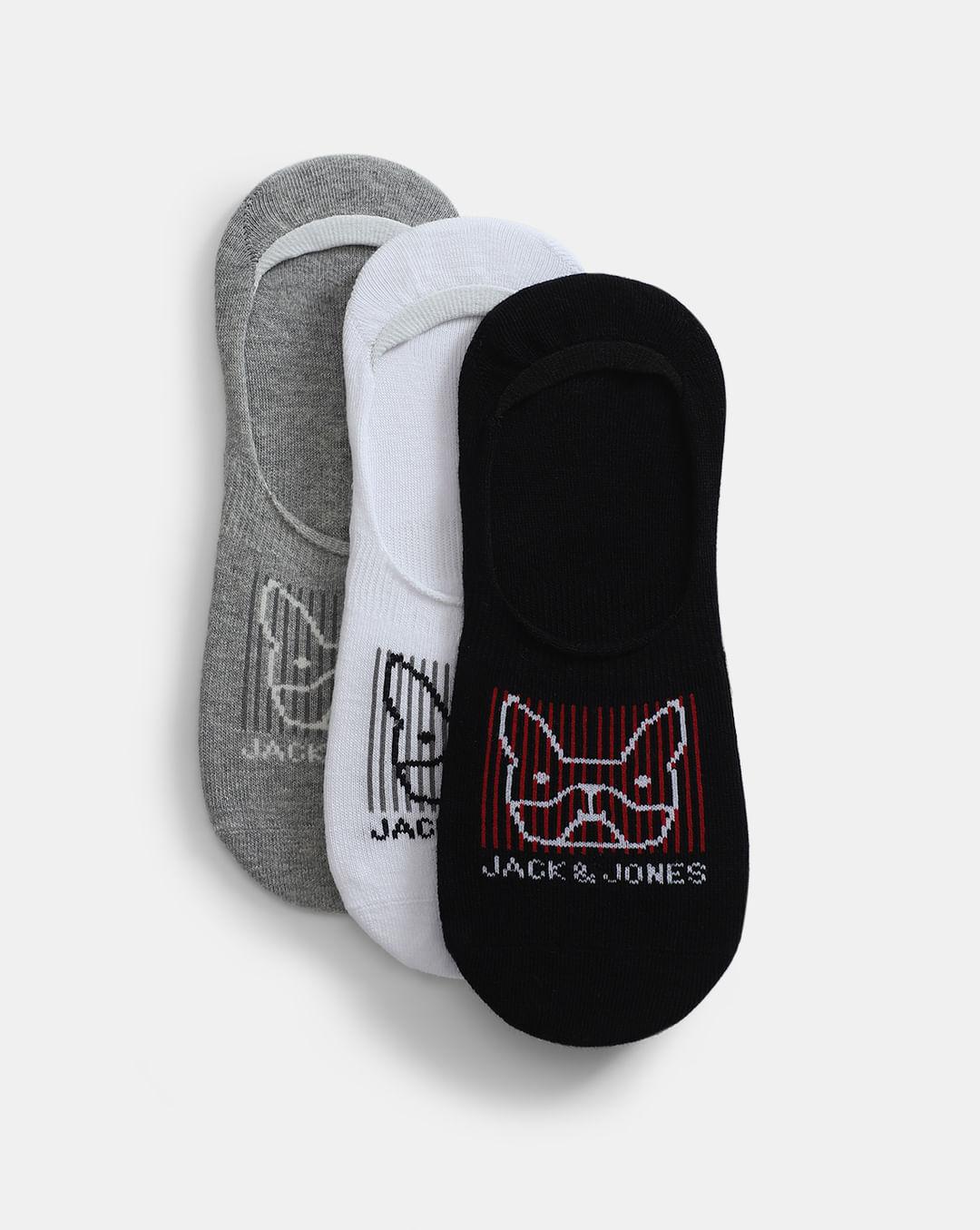 Pack of 3 No-Show Socks - Black, White & Grey