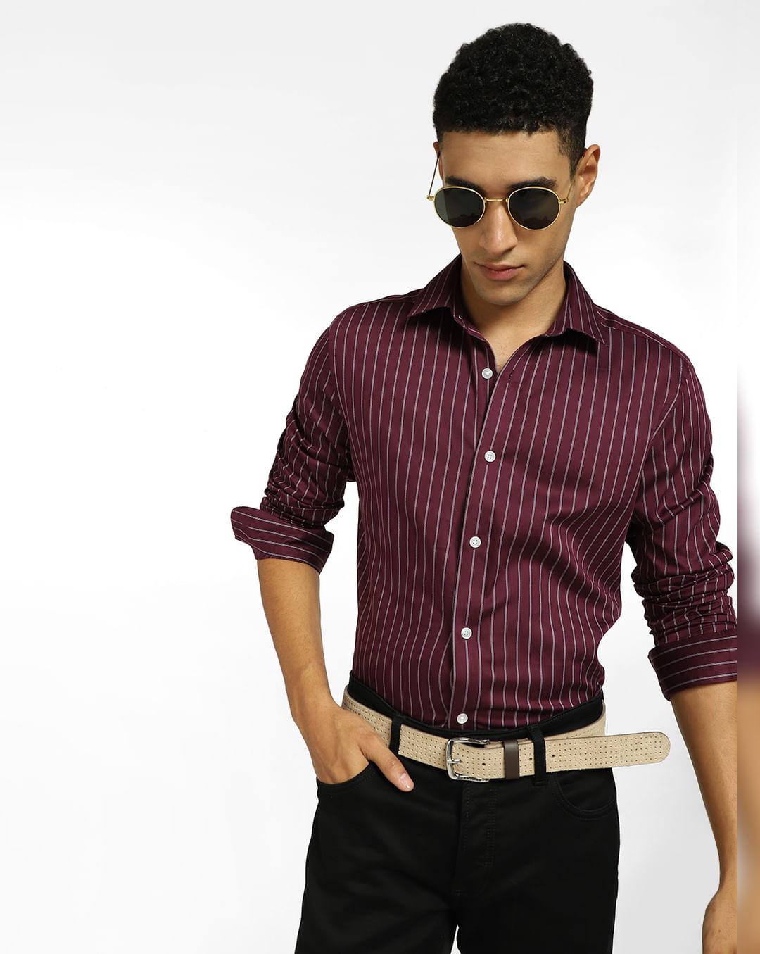 Purple Striped Full Sleeves Shirt