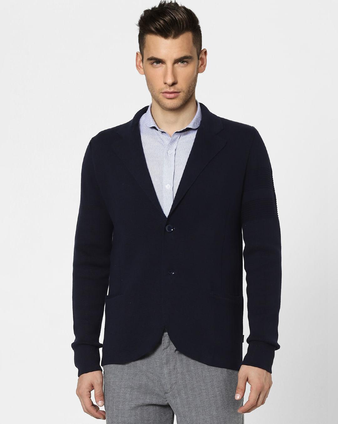 blue-knit-shawl-collar-blazer