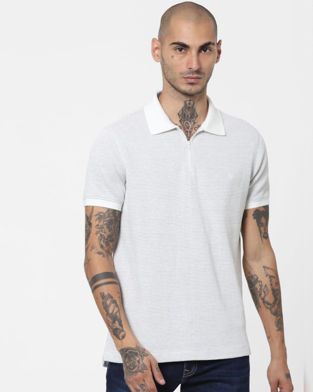 White Jacquard Polo Neck T-shirt