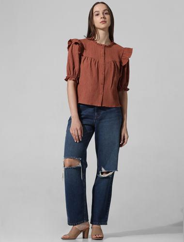brown-frill-trimmed-top