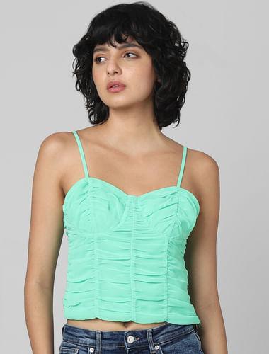 green-ruched-strappy-top