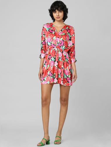 red-floral-wrapover-satin-dress