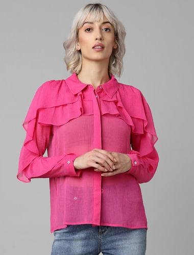 Pink Ruffle Detail Shirt