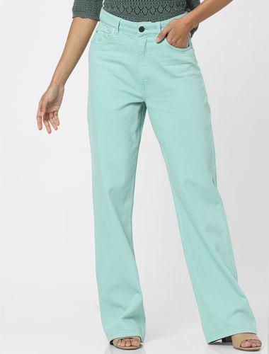 green-high-waist-flared-jeans