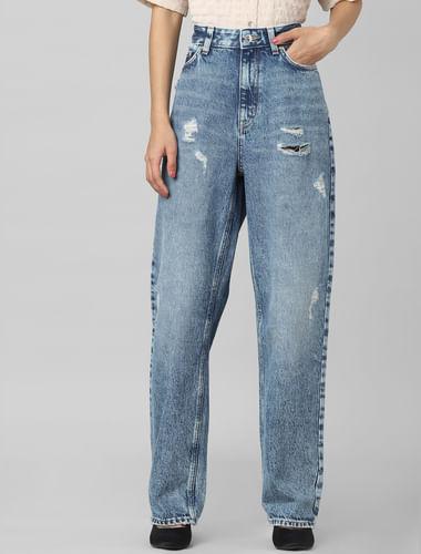 blue-high-rise-distressed-straight-fit-jeans