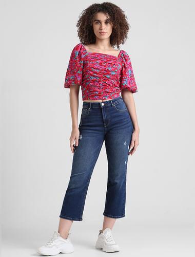 red-floral-puff-sleeves-top