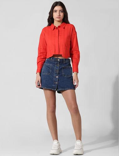 Red Dobby Cropped Shirt