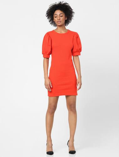 red-puff-sleeves-jersey-mini-dress