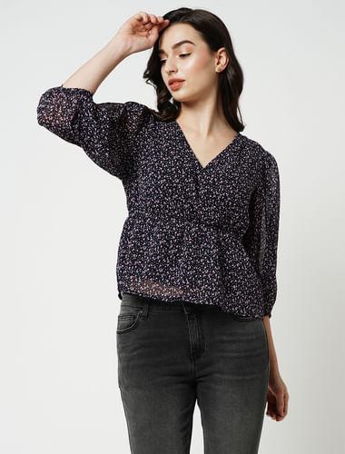 jdy-by-only-navy-blue-floral-v-neck-top