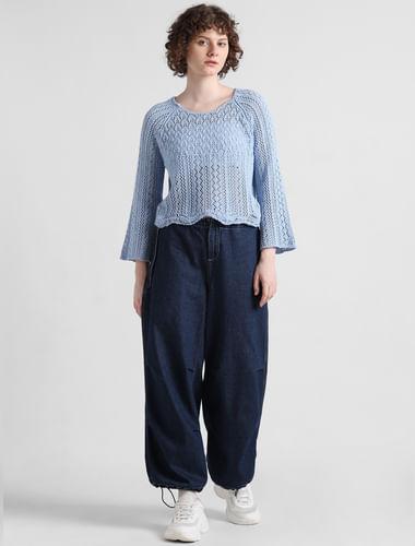 Light Blue Crochet Pullover