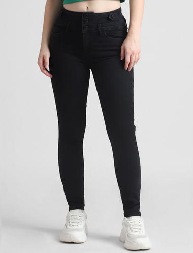 Black Mid Rise 5-Pocket Skinny Jeans