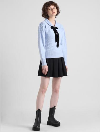 Blue Fine-Knit Pullover