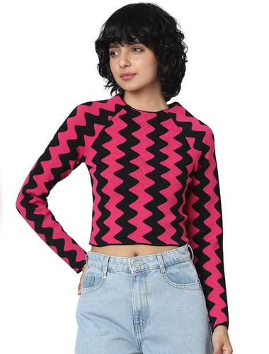 Black & Pink Cropped Pullover