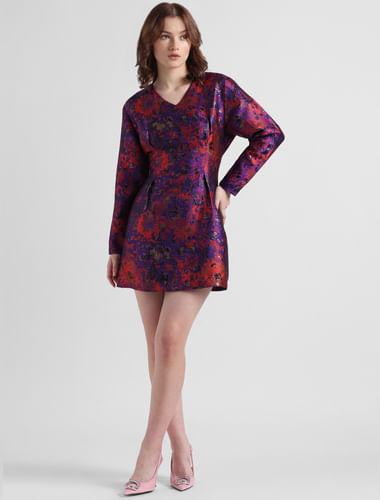 purple-jacquard-textured-mini-dress