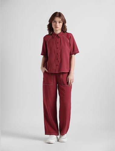 maroon-contrast-stitch-woven-shirt