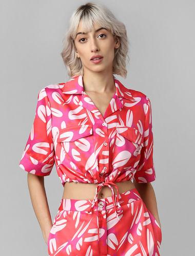 Cherry Red Printed Cropped Shirt