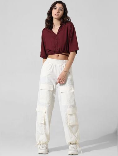 Maroon Linen Cropped Shirt