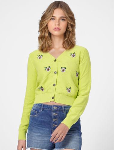 Lime Green Floral Cardigan