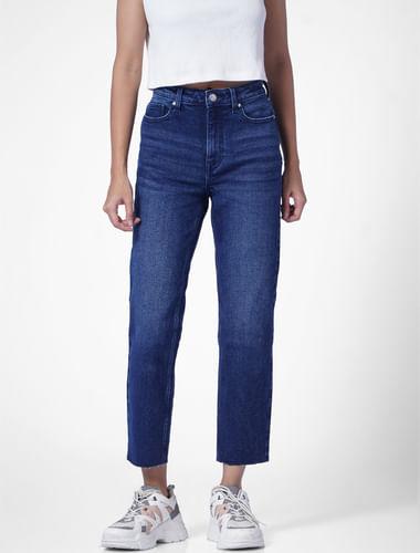 blue-mid-rise-raw-edge-straight-fit-jeans