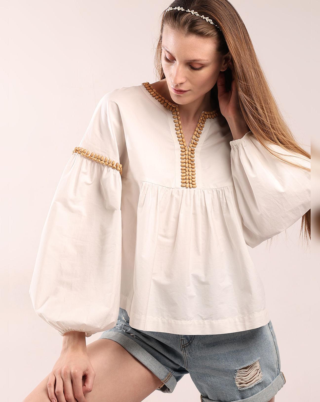 White Beaded Flared Top